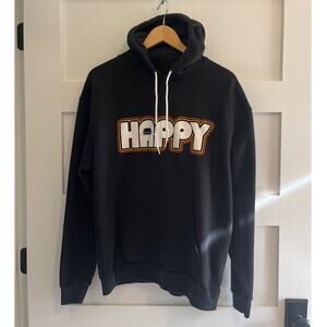 Retro Happy Hoodie with Puffed Lettering Mens Size Large